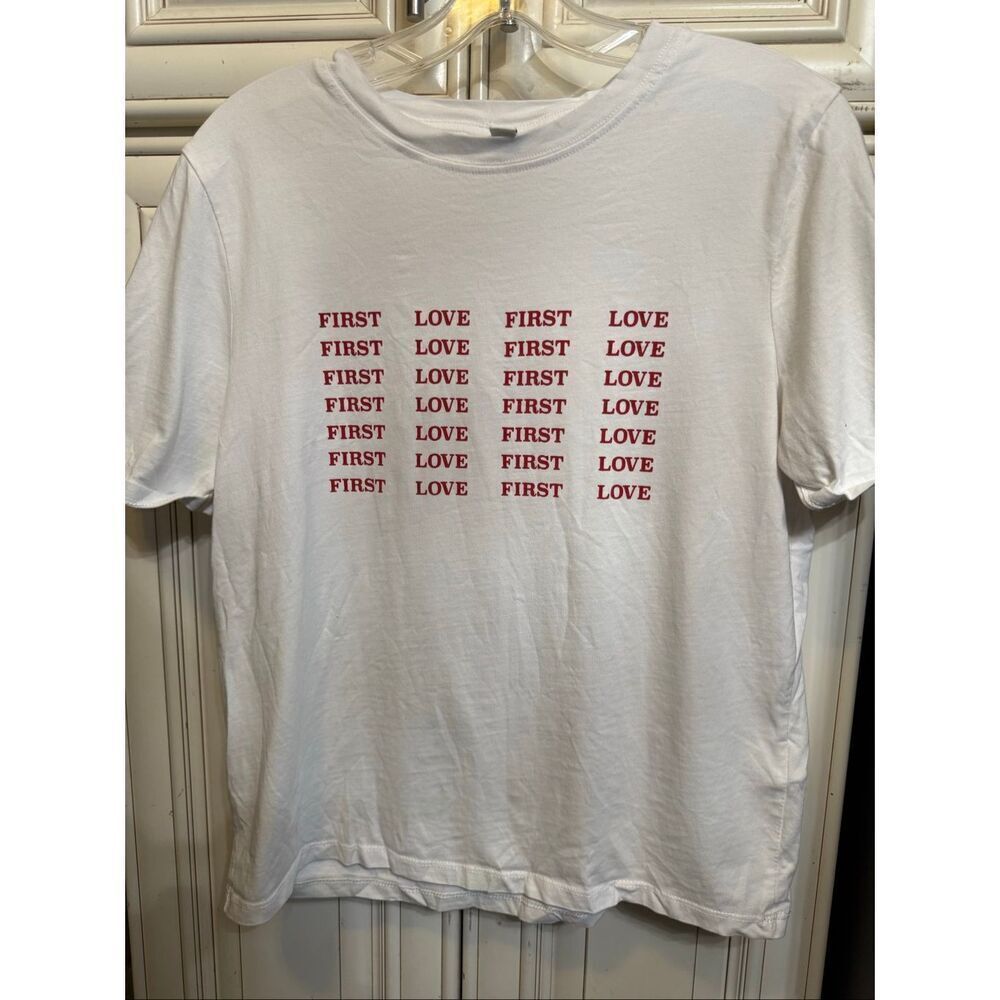 TopShop Women's First Love Graphic Crew Neck Short Sleeve T-Shirt White Size 10